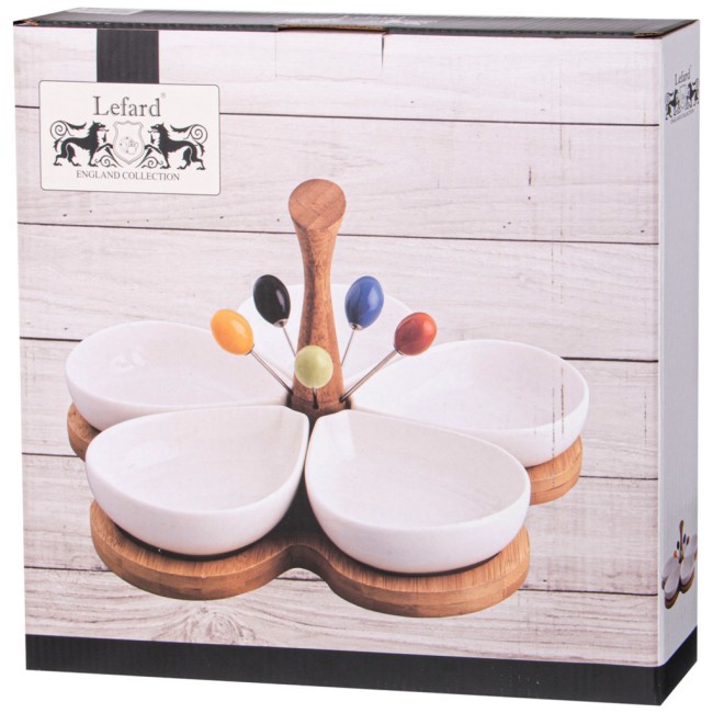 Менажница lefard "native" 5 секций 200 мл на дер. подставке с дер. ручкой, 5 вилочек Lefard (474-220)
