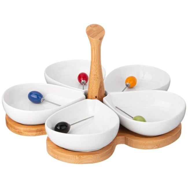 Менажница lefard "native" 5 секций 200 мл на дер. подставке с дер. ручкой, 5 вилочек Lefard (474-220)