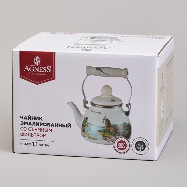 Чайник agness эмалированный со съемным фильтром из нжс серия "lavender cats", 1,1 л Agness (943-071)