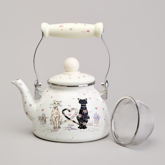 Чайник agness эмалированный со съемным фильтром из нжс серия "lavender cats", 1,1 л Agness (943-071)