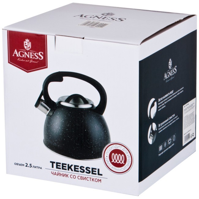 Чайник agness со свистком "черный мрамор" 2,5 л нжс, индукцион. дно Agness (907-045) Чайник agness со свистком "черный мрамор" 2,5 л нжс, индукцион. дно Agness (907-045)