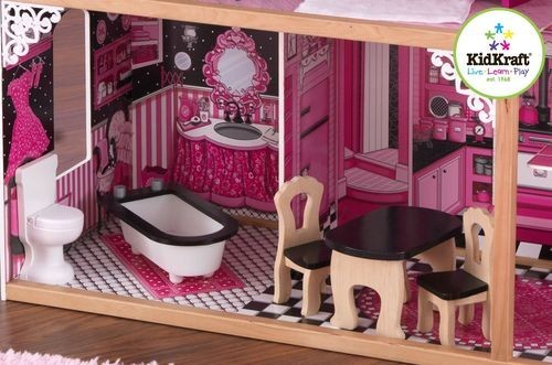 Деревянный кукольный домик "Амелия", с мебелью 15 предметов в наборе, для кукол 30 см (65093_KE)