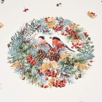 Скатерть круглая "морозко.снегири" 220см ,красный, 100% хлопок, твил, с пропиткой Lefard (850-745-24)