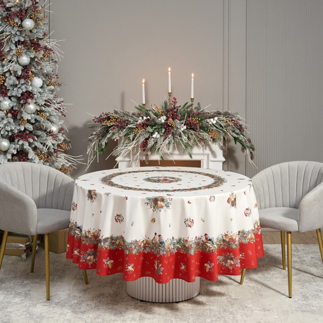 Скатерть круглая "морозко.снегири" 220см ,красный, 100% хлопок, твил, с пропиткой Lefard (850-745-24) Скатерть круглая "морозко.снегири" 220см ,красный, 100% хлопок, твил, с пропиткой Lefard (850-745-24)