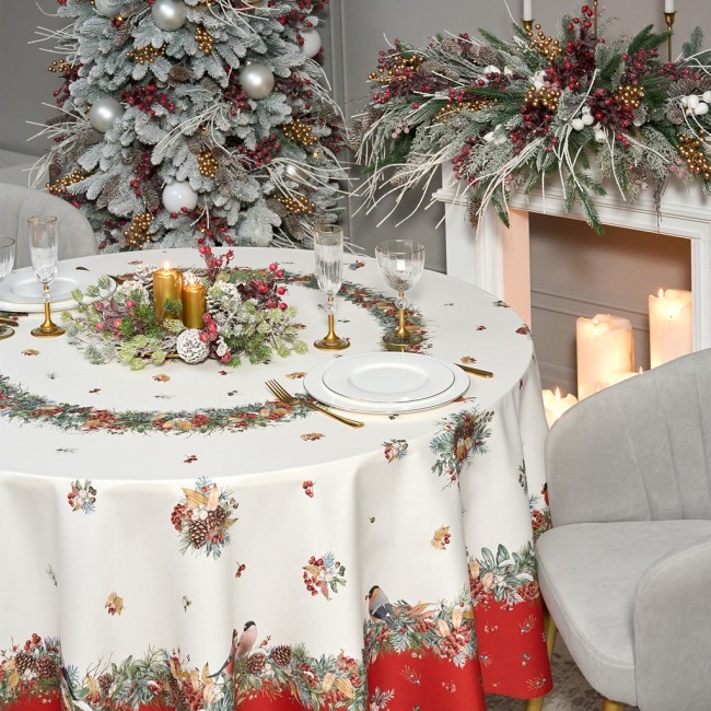 Скатерть круглая "морозко.снегири" 220см ,красный, 100% хлопок, твил, с пропиткой Lefard (850-745-24) Скатерть круглая "морозко.снегири" 220см ,красный, 100% хлопок, твил, с пропиткой Lefard (850-745-24)