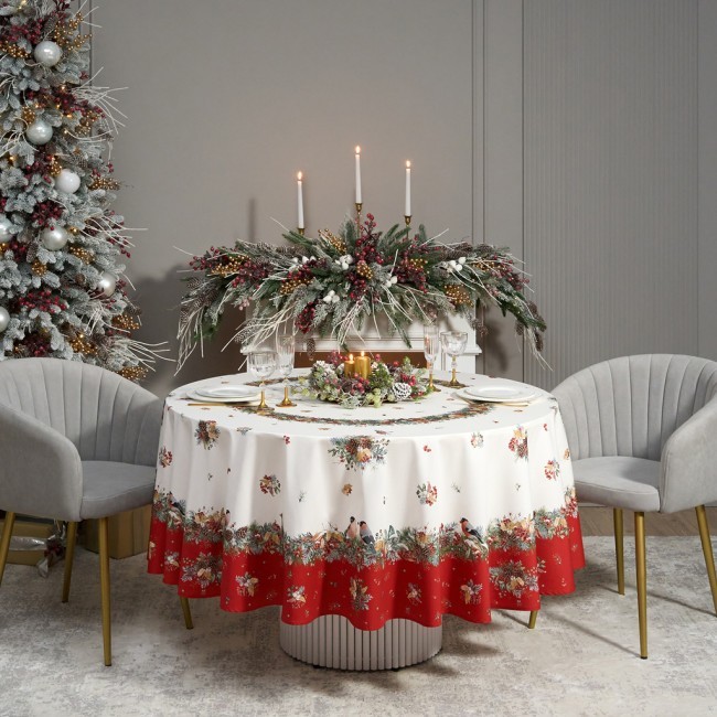 Скатерть круглая "морозко.снегири" 220см ,красный, 100% хлопок, твил, с пропиткой Lefard (850-745-24) Скатерть круглая "морозко.снегири" 220см ,красный, 100% хлопок, твил, с пропиткой Lefard (850-745-24)