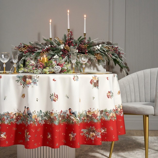 Скатерть круглая "морозко.снегири" 220см ,красный, 100% хлопок, твил, с пропиткой Lefard (850-745-24) Скатерть круглая "морозко.снегири" 220см ,красный, 100% хлопок, твил, с пропиткой Lefard (850-745-24)