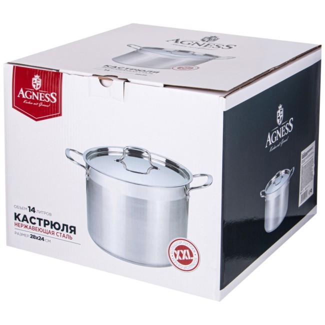 Кастрюля agness 28x24 14 л высококачественная нерж сталь 18/10 индукционное дно Agness (916-461) Кастрюля agness 28x24 14 л высококачественная нерж сталь 18/10 индукционное дно Agness (916-461)