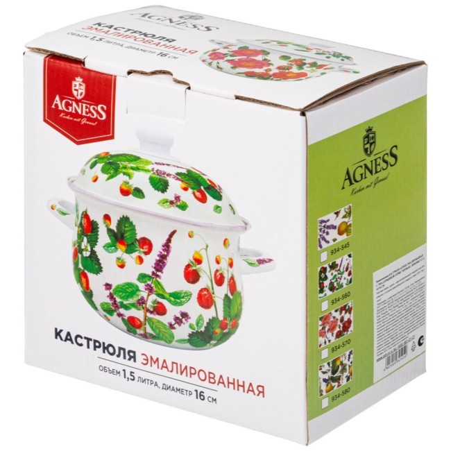 Кастрюля agness эмалированная с эмал.крышкой серия "шиповник", 1.5 л, 16*10 см Agness (934-570)