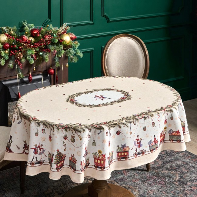 Скатерть 140х180cm cm овальная, "щелкунчик" цвет: бежевый, tm lefard, полиэстер 100% Lefard (986-002-27) Скатерть 140х180cm cm овальная, "щелкунчик" цвет: бежевый, tm lefard, полиэстер 100% Lefard (986-002-27)
