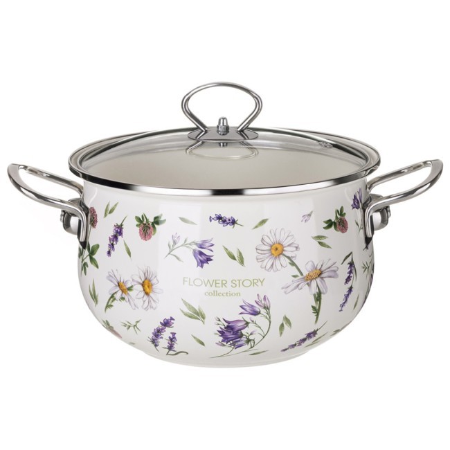 Кастрюля agness эмалированная со стеклянной крышкой серия "flower story", 3,8 л диа. 22см Agness (943-098) Кастрюля agness эмалированная со стеклянной крышкой серия "flower story", 3,8 л диа. 22см Agness (943-098)