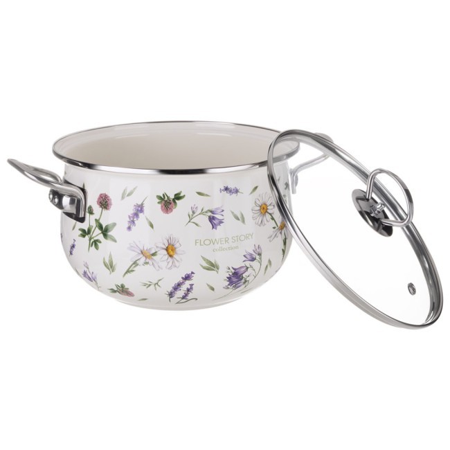 Кастрюля agness эмалированная со стеклянной крышкой серия "flower story", 3,8 л диа. 22см Agness (943-098) Кастрюля agness эмалированная со стеклянной крышкой серия "flower story", 3,8 л диа. 22см Agness (943-098)