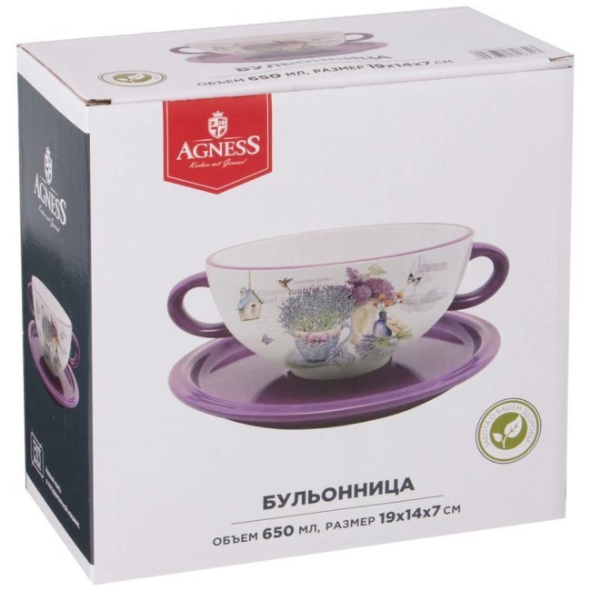 Бульонница с блюдцем agness "лавандовая весна" 19*14*7 см 550 мл Agness (358-1831)