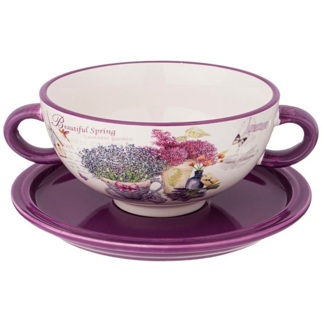Бульонница с блюдцем agness "лавандовая весна" 19*14*7 см 550 мл Agness (358-1831)