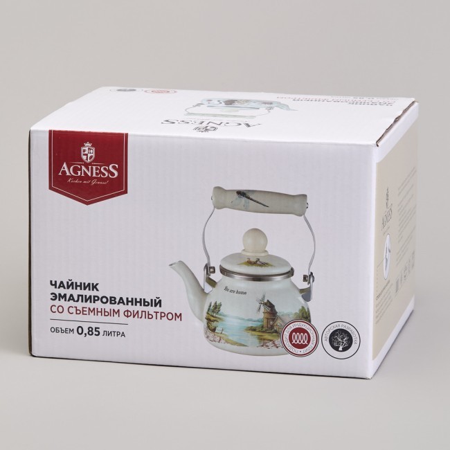 Чайник agness эмалированный со съемным фильтром из нжс серия "lavender cats", 0,85 л Agness (943-070)
