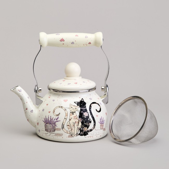 Чайник agness эмалированный со съемным фильтром из нжс серия "lavender cats", 0,85 л Agness (943-070)