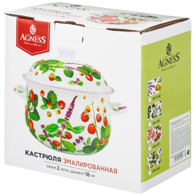 Кастрюля agness эмалированная с эмал.крышкой серия "шиповник", 2.0 л, 18*11 см Agness (934-571)