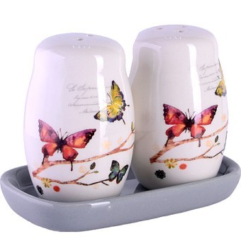 Набор для специй на подставке 3пр Бабочки в саду доломит LR (60129)