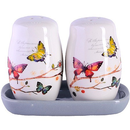 Набор для специй на подставке 3пр Бабочки в саду доломит LR (60129)