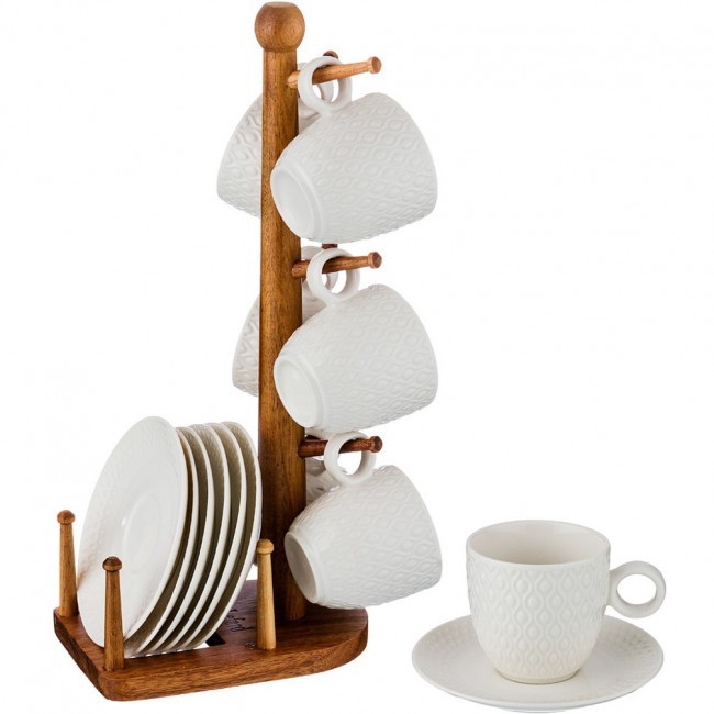 Кофейный набор на 6 персон 12 пр. на деревянной подставке объем чашки= 100 мл Lefard (235-111)