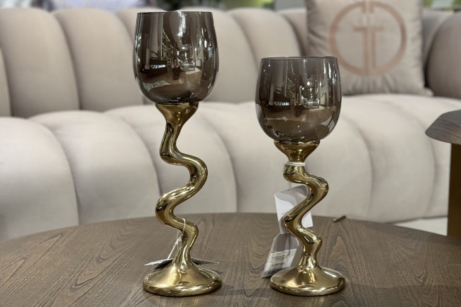 Подсвечник "Flow" стекло/метал.золото 12,5*12,5*35см (TT-00011244)