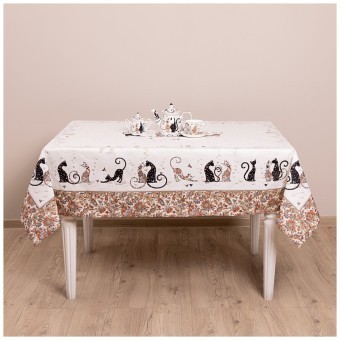 Скатерть " парижские коты" 140х180см ,белый ,100% хлопок ,твил с пропиткой Lefard (850-746-2)