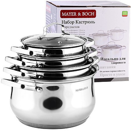 Набор кастрюль 2л+2,8л+3,8л+5л нерж/ст Mayer&Boch (40455) Набор кастрюль 2л+2,8л+3,8л+5л нерж/ст Mayer&Boch (40455)