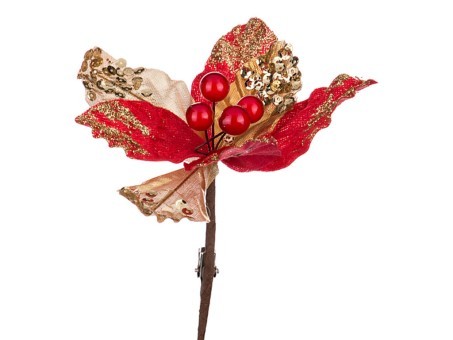 Цветок искусственный "пуансетия" на клипсе длина=17 см. Huajing Plastic (D-241-1002) Цветок искусственный "пуансетия" на клипсе длина=17 см. Huajing Plastic (D-241-1002)