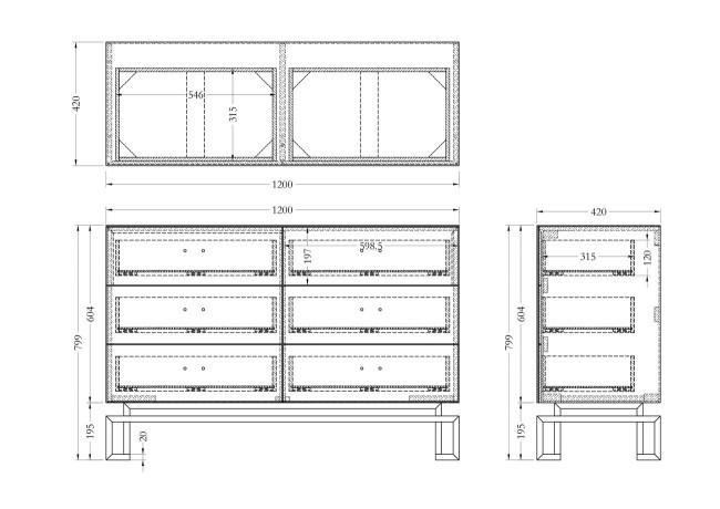 Комод черный 6 ящиков 120*42*82см (TT-00003622)