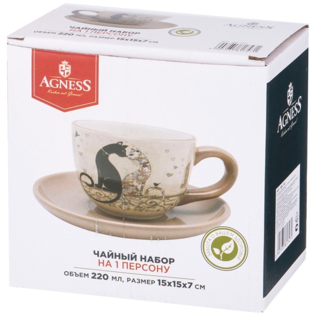 Чайная пара agness "парижские коты" 15*7 см 220 мл Agness (358-1747)