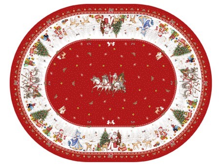 Скатерть  овальная  "с новым годом" ,140х180см ,красный, 100% хлопок ,твил Lefard (850-763-4)