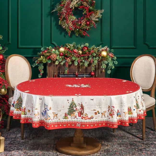 Скатерть овальная "с новым годом" ,140х180см ,красный, 100% хлопок ,твил Lefard (850-763-4) Скатерть овальная "с новым годом" ,140х180см ,красный, 100% хлопок ,твил Lefard (850-763-4)