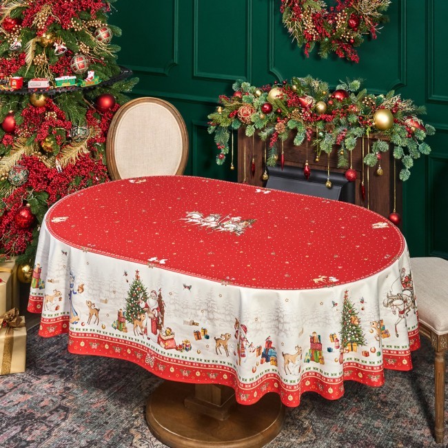 Скатерть овальная "с новым годом" ,140х180см ,красный, 100% хлопок ,твил Lefard (850-763-4) Скатерть овальная "с новым годом" ,140х180см ,красный, 100% хлопок ,твил Lefard (850-763-4)