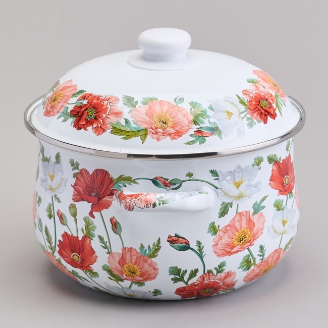 Кастрюля agness эмалированная с эмал.крышкой серия "маки", 3.6 л, 22*13 см Agness (934-743)