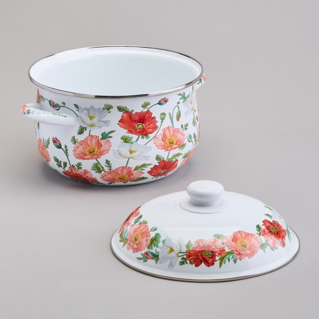 Кастрюля agness эмалированная с эмал.крышкой серия "маки", 3.6 л, 22*13 см Agness (934-743)