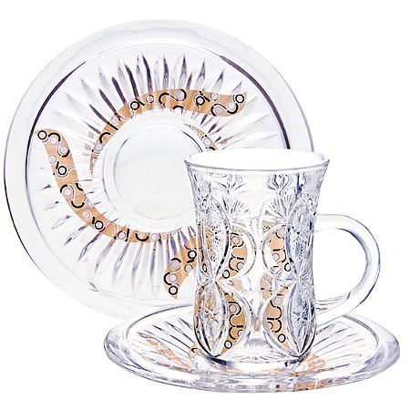 Набор д/чая стекляный 12пр LR с золотом (27091)