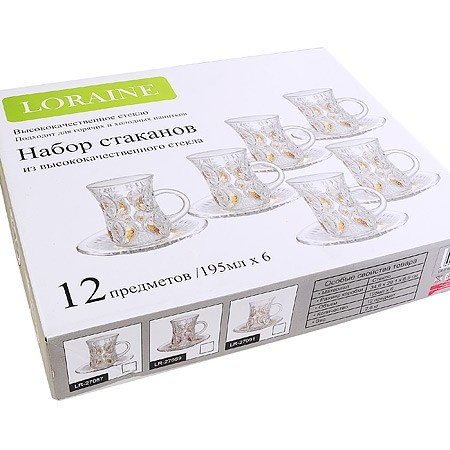 Набор д/чая стекляный 12пр LR с золотом (27091)