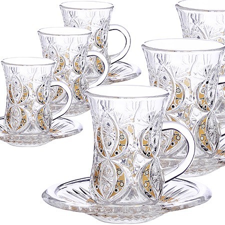 Набор д/чая стекляный 12пр LR с золотом (27091)