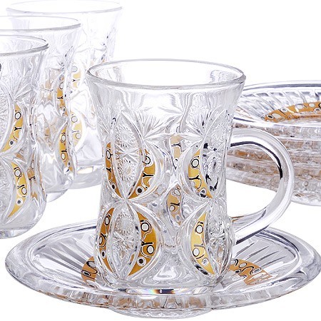 Набор д/чая стекляный 12пр LR с золотом (27091)