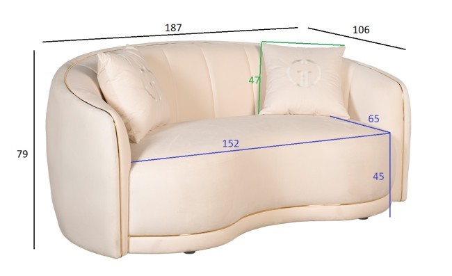 Диван двухместный бежевый 187*106*79см (TT-00012648)