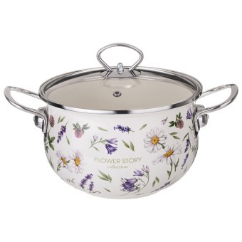 Кастрюля agness эмалированная со стеклянной крышкой серия "flower story", 2,8 л диа. 20см Agness (943-097)