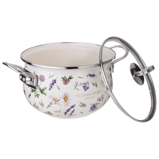 Кастрюля agness эмалированная со стеклянной крышкой серия "flower story", 2,8 л диа. 20см Agness (943-097)