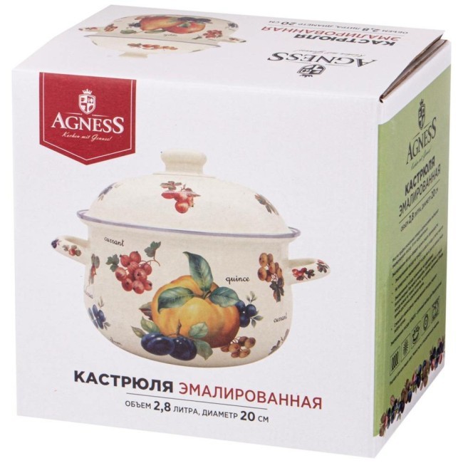 Кастрюля agness эмалированная с эмал.крышкой серия "прованс лимоны" 2.8 л, 20*12 см Agness (934-547)