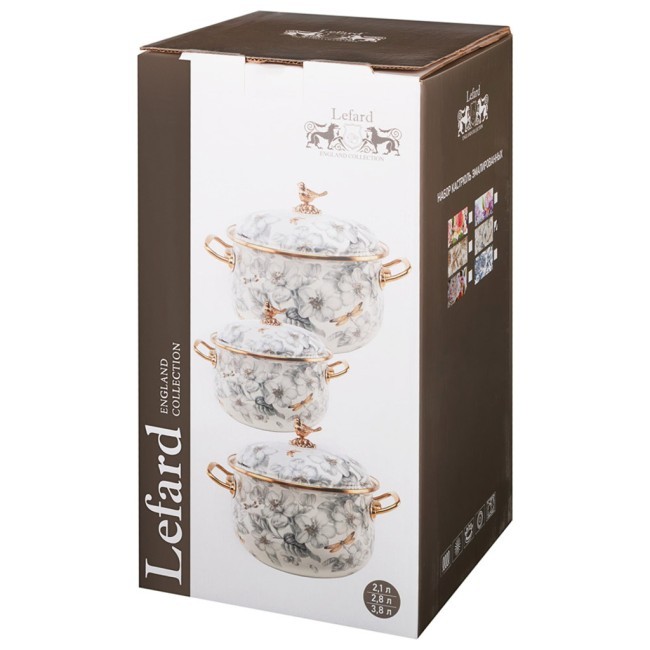 Набор кастрюль lefard эмалированных серия royal garden, 6пр. 2,1л, 2,8л и 3,8л Lefard (950-776)