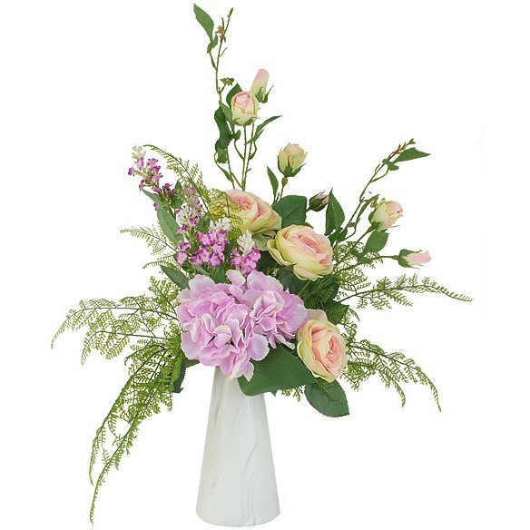 Декоративные цветы Букет розы и гортензии в керамической вазе - DG-B1708 Dream Garden