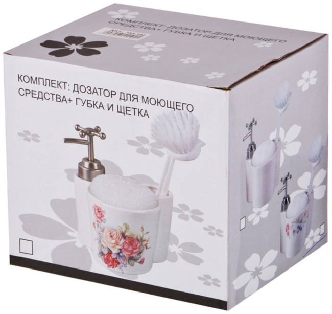 Комплект:дозатор д/моющего средства+губка+щетка 13*13*14 см.300 мл. Lefard (755-191) Комплект:дозатор д/моющего средства+губка+щетка 13*13*14 см.300 мл. Lefard (755-191)