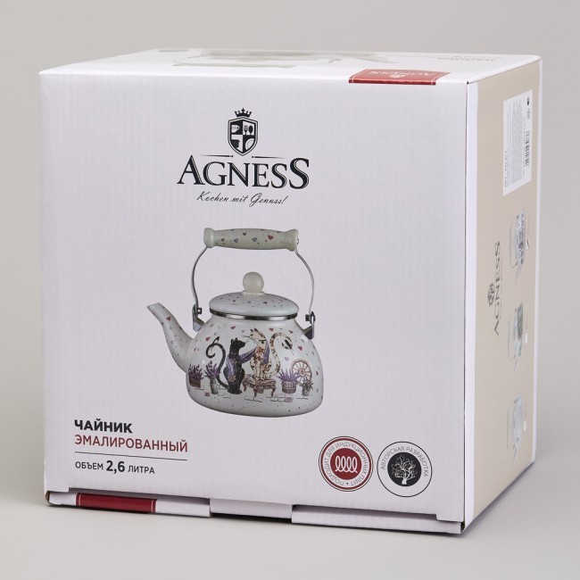 Чайник agness эмалированный серия "lavender cats", 2,6 л Agness (943-073)