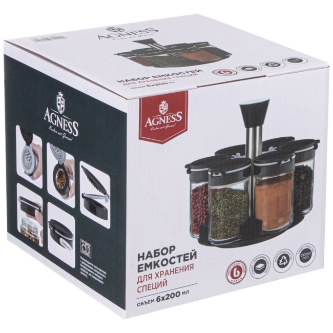 Набор емкостей для специй 6шт 200мл на подставке agness Agness (671-102) Набор емкостей для специй 6шт 200мл на подставке agness Agness (671-102)