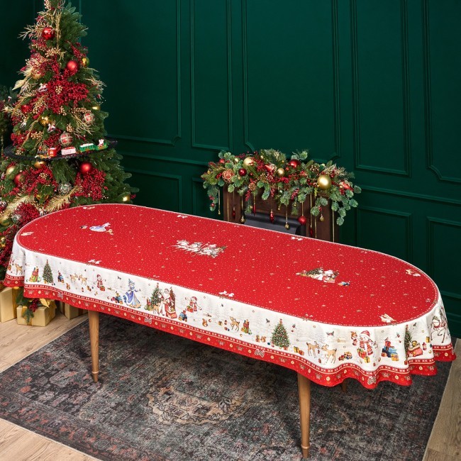 Скатерть овальная "с новым годом" 140х300см ,красный, 100% хлопок,твил пропитка Lefard (850-763-42) Скатерть овальная "с новым годом" 140х300см ,красный, 100% хлопок,твил пропитка Lefard (850-763-42)