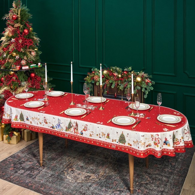 Скатерть овальная "с новым годом" 140х300см ,красный, 100% хлопок,твил пропитка Lefard (850-763-42) Скатерть овальная "с новым годом" 140х300см ,красный, 100% хлопок,твил пропитка Lefard (850-763-42)